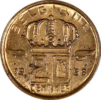 Belgium Baudouin I Bronze 1958 20 Centimes UNC  KM# 146 (21 247)