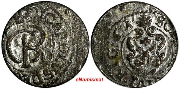 LIVONIA Riga CARL XI of Sweden (1660-1697)Silver 1661 Solidus XF KM#55 (15 059)
