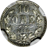 Sweden Oscar I (1844-1859) Silver 1855 G 10 Ore NGC AU58 Short Beard KM# 683