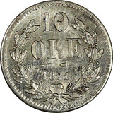 Sweden Carl XV Adolf Silver 1871 ST 10 Öre Last Year Type AU/UNC KM# 710 (488)