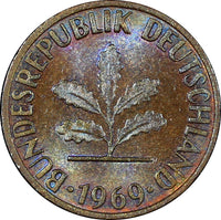 Germany - Federal Republic 1969 F 1 Pfennig aUNC Rainbow Toned KM# 105 (21 450)