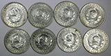 RUSSIA USSR Silver LOT OF 8 COINS 1925-1928 15 Kopecks Y#86 (15 587)