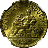 FRANCE Aluminum-Bronze 1922 1 Franc NGC MS64 Chamber of Commerce KM# 876