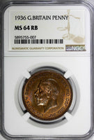GREAT BRITAIN George V Bronze 1936 1 Penny NGC MS64 RB NICE KM# 838 (007)