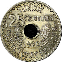 Tunisia Muhammad V AH1338 1920 A 25 Centimes Paris Mint UNC KM# 244 (21 475)