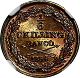 Sweden Oscar I Copper 1854 1/6 Skilling NGC MS64 RB 1 GRADED HIGHEST KM# 656 (4)