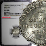 German States PRUSSIA Silver 1868 A 1/2 Neu-Groschen NGC MS66+ TOP GRADED KM#484