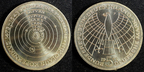 Germany - Federal Republic Silver 1973 J 5 Mark GEM BU Flashy KM# 136 (23 216)