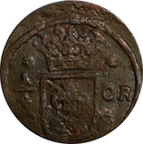 Sweden Christina (1632-1654) Copper 1634 1/4 Ore 29.45mm KM# 152.2 (14 211)