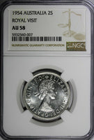 Australia Silver 1954 Florin Royal Visit of Elizabeth II NGC AU58 KM# 55 (007)