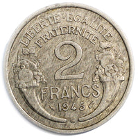 France Aluminum 1945 - C 2 Francs Key Date Toned 27mm KM# 886a.3 (4117)