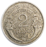 France Aluminum 1945 - C 2 Francs Key Date Toned 27mm KM# 886a.3 (4117)
