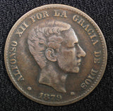 SPAIN Alfonso XII Bronze 1879 OM 10 Centimos KM# 675 (22 482)