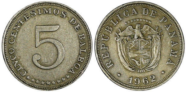 Panama Copper-Nickel 1962 5 Centesimos Royal Mint KM# 23.2 (21 792)