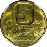 Finland Aluminium-Bronze 1982 K 5 Markkaa NGC MS66 TOP GRADED KM# 57 (047)