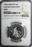 Germany Silver PROOF 1930 G 3 Mark NGC PF60 Death Von Der Vogelweide KM69(008)