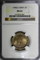 India-British George VI 1940 (C) 2 Annas NGC MS63 1 Graded Highest KM# 541 (054)