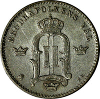 SWEDEN Oscar II Silver 1881 EB 10 Ore Mintage-763,000 KEY DATE VF  KM# 755/10588