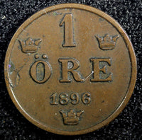 Sweden Oscar II Bronze 1896 1 Öre Extra Large letters KM# 750  (23 148)