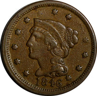 US 1846 1c. Large Cent  BRAIDED HAIR TALL DATE   Ex. LUX FAMILY COLL (14 062)