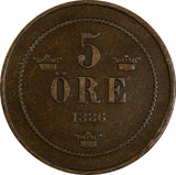 Sweden Oscar II Bronze 1886 5 Öre Mintage-269,000 KM# 736 (17 863)