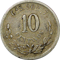 Mexico SECOND REPUBLIC Silver 1892 Ga S  10 Centavos Guadalajara KM#403.4  (388)