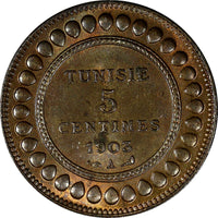 Tunisia Muhammad IV Bronze AH1322//1903 A 5 Centimes RED-BROWN UNC KM# 228 (649)