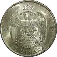 Yugoslavia Petar II Silver 1938 20 Dinara 1 Year Type KM# 23 (22 408)