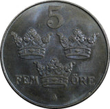 Sweden Gustaf V Iron 1943 5 Öre WWII Issue GEM BU Coin KM# 812 (21 939)