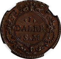 Sweden Carl XII Copper 1719 Daler HOPE-INVERTED HEART NGC AU DETAILS KM# 369 (3)