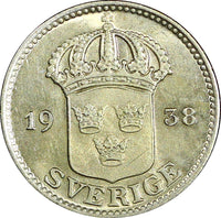 Sweden Gustaf V Silver 1938 25 Öre  KM# 785 (22 046)
