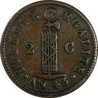 Haiti Copper 1846 // AN 43 2 Centimes KM# 26 Ex.Wolfgang Schuster Coll. (17 561)