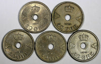 Norway Haakon VII LOT OF 5 COINS 1929(2 p),1945,1948,1949 50 Øre KM# 386 (17474)