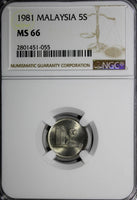 Malaysia Copper-Nickel 1981  5 Sen NGC MS66  KM# 2