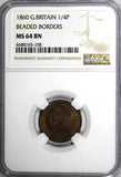 Great Britain Victoria 1860 Farthing BEADED BORDER NGC MS64 BN  KM# 747.2