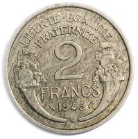 France Aluminum 1945 - C 2 Francs Key Date Toned 27mm KM# 886a.3