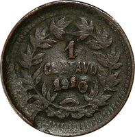 Honduras Bronze 1910/5 1 Centavo UNLISTED OVERDATE SCARCE KM# 66