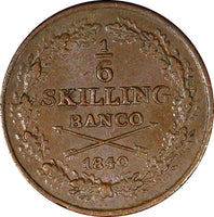 Sweden Carl XIV Bronze 1840 1/6 Skilling Banco aUNC High Grade KM# 639 (848)