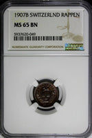 Switzerland 1907 B 1 Rappen NGC MS65 BN TOP GRADED BY NGC KM# 3.2 (049)