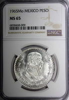 MEXICO Jose Morelos Silver 1965 Mo 1 Peso NGC MS65 KM# 459 (009)