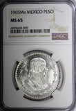 MEXICO Jose Morelos Silver 1965 Mo 1 Peso NGC MS65 KM# 459 (009)