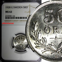 SWEDEN Gustaf V Silver 1928 G 50 Ore NGC MS62 KM# 788 (126)