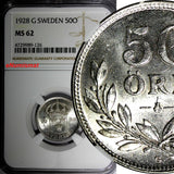 SWEDEN Gustaf V Silver 1928 G 50 Ore NGC MS62 KM# 788 (126)