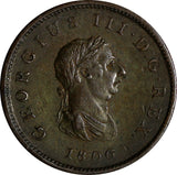 Great Britain George III Copper 1806 1/2 Penny 28.7 mm XF  KM# 662 (19 838)