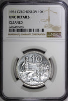 Czechoslovakia Silver 1931 10 Korun 30 mm NGC UNC DETAILS KM# 15 (003)