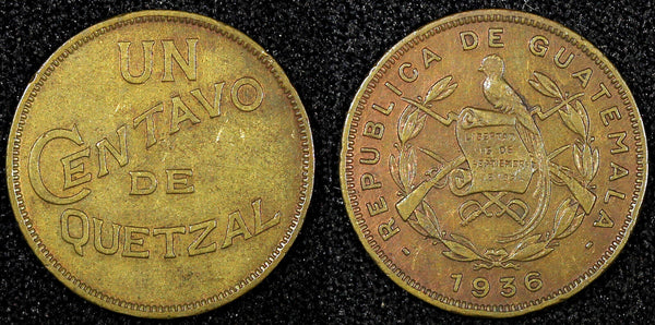 GUATEMALA Brass 1936 1 Centavo Royal British Mint  KM# 249 (22 884)