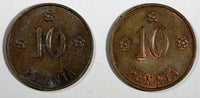 Finland Copper LOT OF 2 COINS 1938 10 Penniä  KM# 24 (17 467)