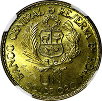 PERU Brass 1965 1 Sol NGC MS65 400th Anniversary of the Lima Mint KM# 240