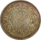 India-British Victoria Silver 1874 (B) Rupee Toned XF KM# 473.2 (18 243)