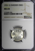 SWEDEN Gustaf V Silver 1931 G 50 Ore NGC MS65 TOP GRADED  GEM BU  KM# 788 (036)